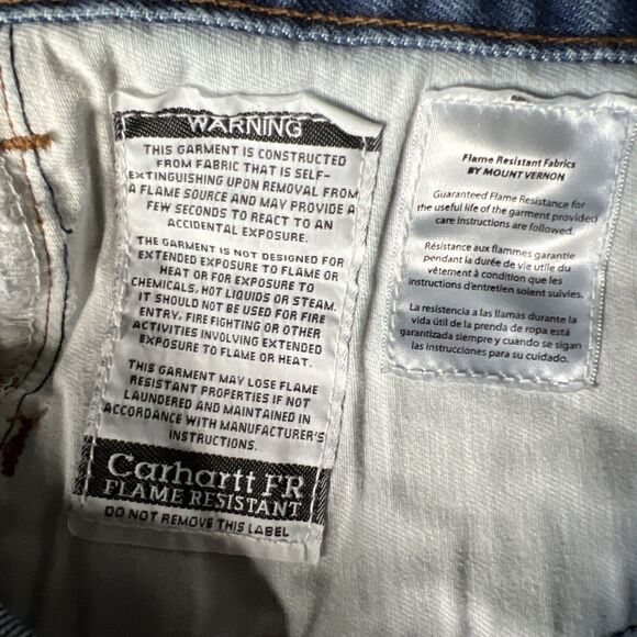 Carhartt FR Flame Resistant Straight Leg Blue Jeans Mens 42x32 FRB160 DNM Denim - Picture 9 of 12